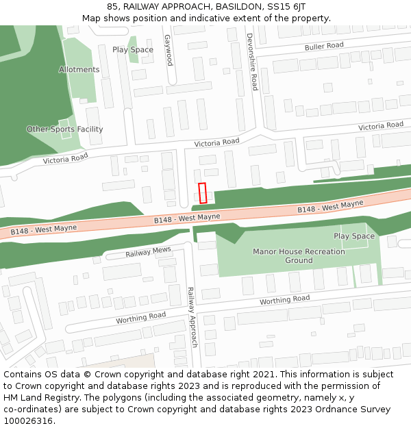 85, RAILWAY APPROACH, BASILDON, SS15 6JT: Location map and indicative extent of plot