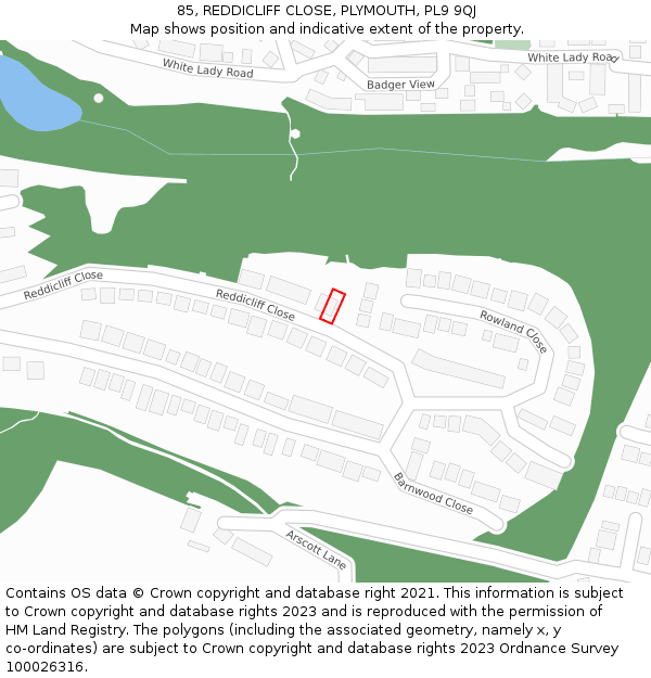 85, REDDICLIFF CLOSE, PLYMOUTH, PL9 9QJ: Location map and indicative extent of plot