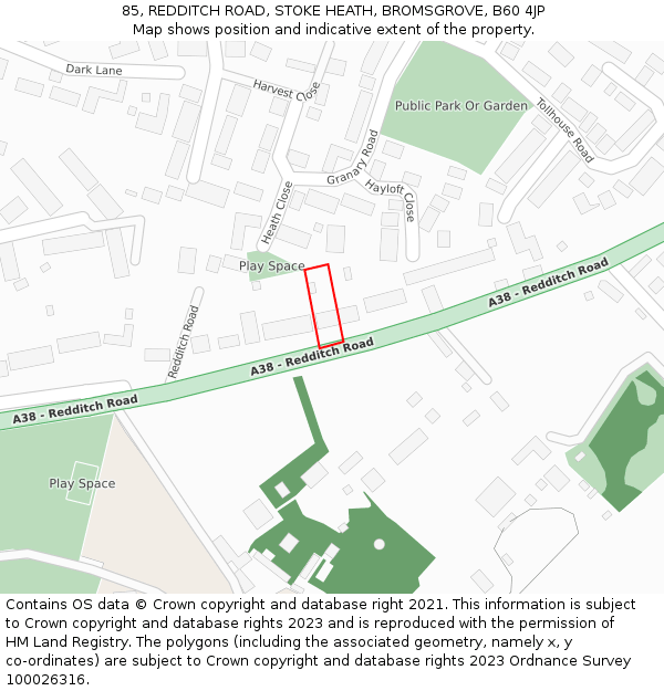 85, REDDITCH ROAD, STOKE HEATH, BROMSGROVE, B60 4JP: Location map and indicative extent of plot