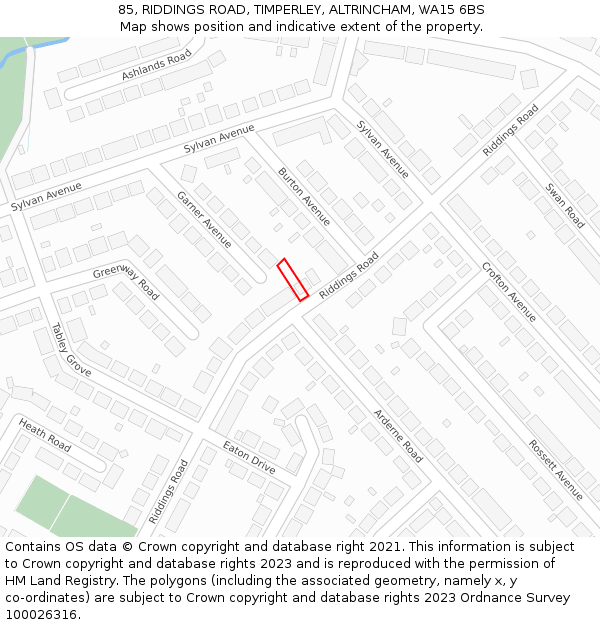 85, RIDDINGS ROAD, TIMPERLEY, ALTRINCHAM, WA15 6BS: Location map and indicative extent of plot