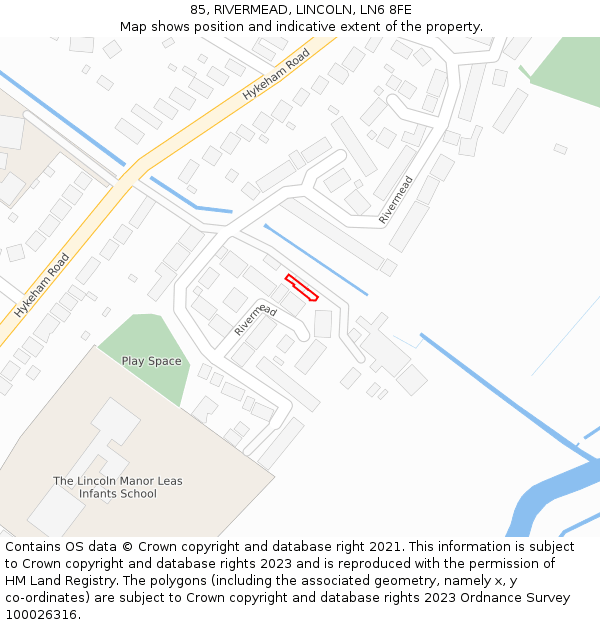 85, RIVERMEAD, LINCOLN, LN6 8FE: Location map and indicative extent of plot