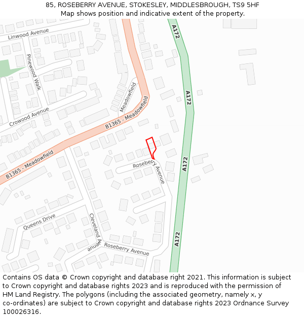 85, ROSEBERRY AVENUE, STOKESLEY, MIDDLESBROUGH, TS9 5HF: Location map and indicative extent of plot