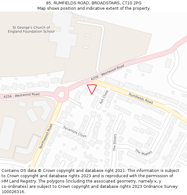 85, RUMFIELDS ROAD, BROADSTAIRS, CT10 2PG: Location map and indicative extent of plot