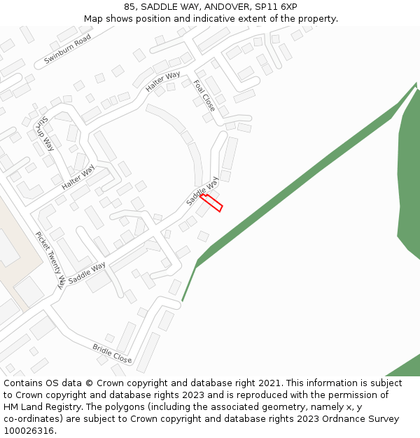 85, SADDLE WAY, ANDOVER, SP11 6XP: Location map and indicative extent of plot