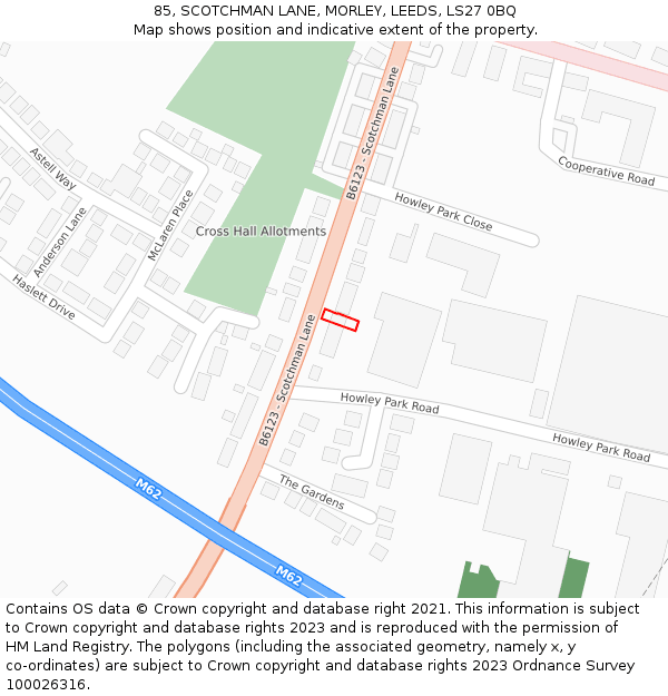 85, SCOTCHMAN LANE, MORLEY, LEEDS, LS27 0BQ: Location map and indicative extent of plot