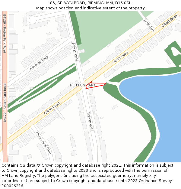 85, SELWYN ROAD, BIRMINGHAM, B16 0SL: Location map and indicative extent of plot