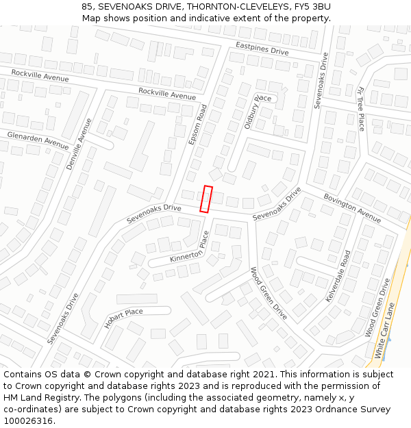 85, SEVENOAKS DRIVE, THORNTON-CLEVELEYS, FY5 3BU: Location map and indicative extent of plot