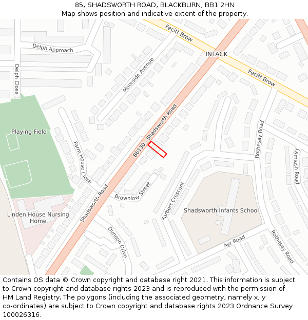 85, SHADSWORTH ROAD, BLACKBURN, BB1 2HN: Location map and indicative extent of plot