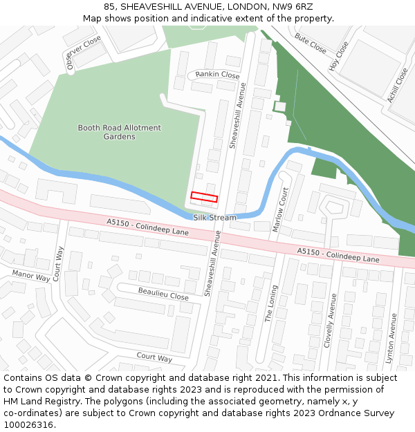 85, SHEAVESHILL AVENUE, LONDON, NW9 6RZ: Location map and indicative extent of plot