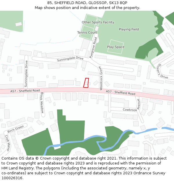 85, SHEFFIELD ROAD, GLOSSOP, SK13 8QP: Location map and indicative extent of plot