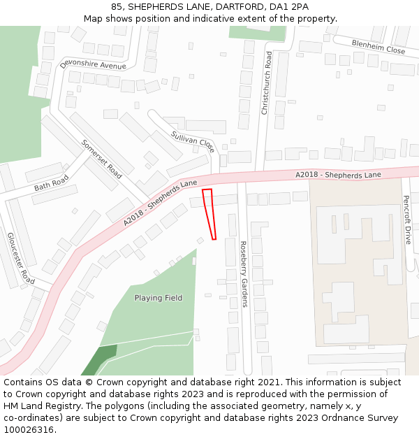 85, SHEPHERDS LANE, DARTFORD, DA1 2PA: Location map and indicative extent of plot