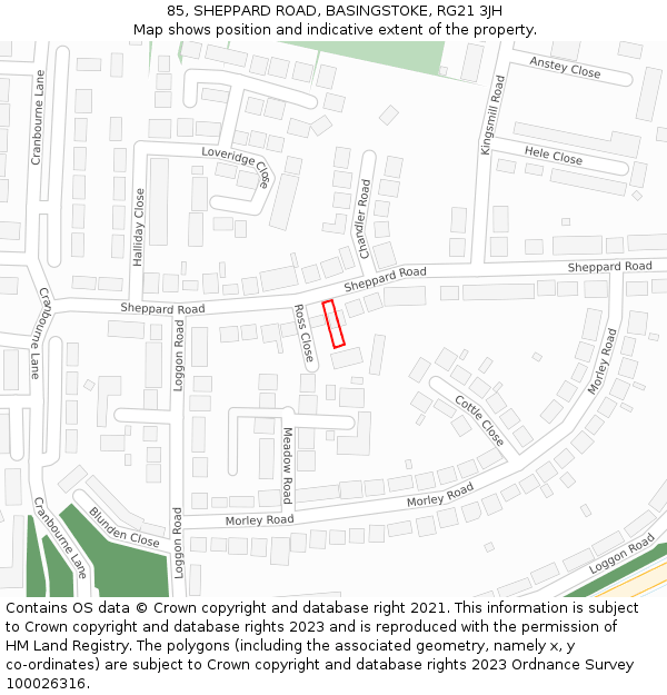 85, SHEPPARD ROAD, BASINGSTOKE, RG21 3JH: Location map and indicative extent of plot