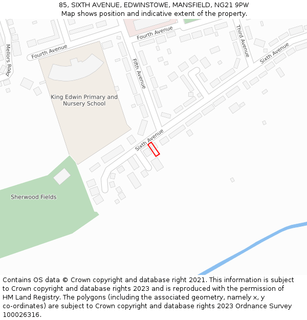 85, SIXTH AVENUE, EDWINSTOWE, MANSFIELD, NG21 9PW: Location map and indicative extent of plot