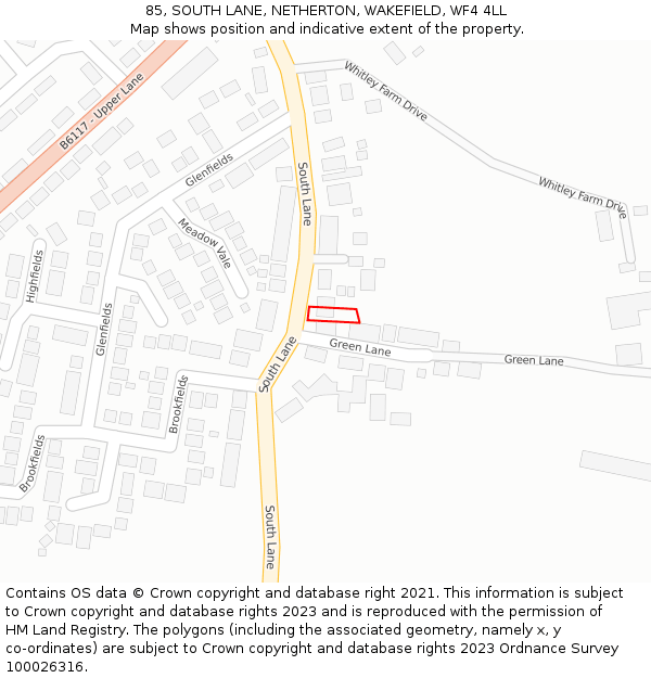 85, SOUTH LANE, NETHERTON, WAKEFIELD, WF4 4LL: Location map and indicative extent of plot