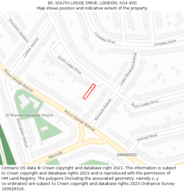 85, SOUTH LODGE DRIVE, LONDON, N14 4XG: Location map and indicative extent of plot