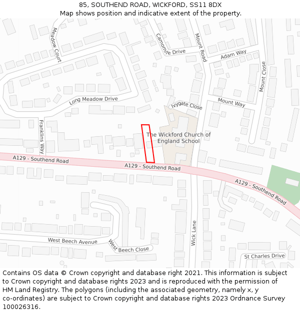 85, SOUTHEND ROAD, WICKFORD, SS11 8DX: Location map and indicative extent of plot