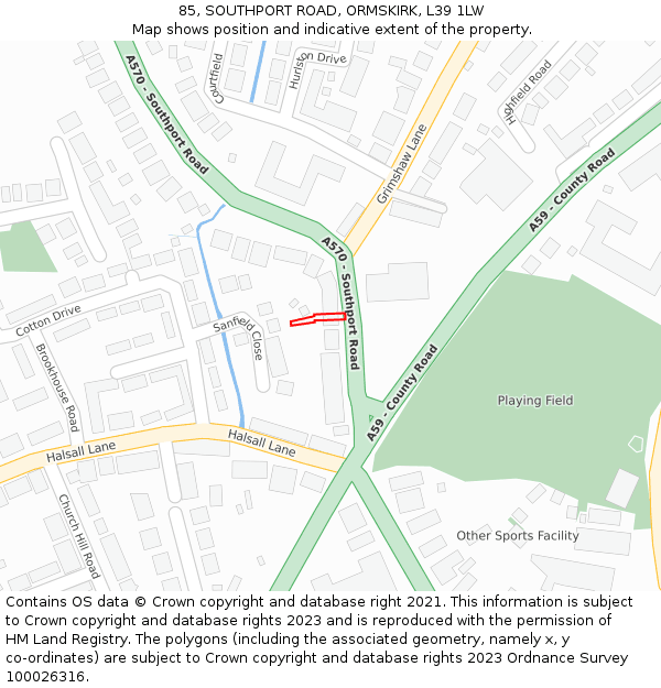 85, SOUTHPORT ROAD, ORMSKIRK, L39 1LW: Location map and indicative extent of plot