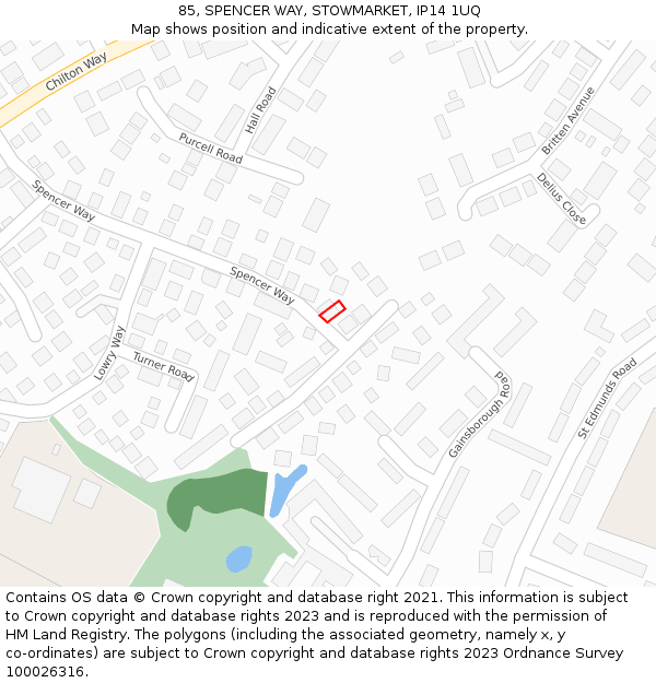 85, SPENCER WAY, STOWMARKET, IP14 1UQ: Location map and indicative extent of plot