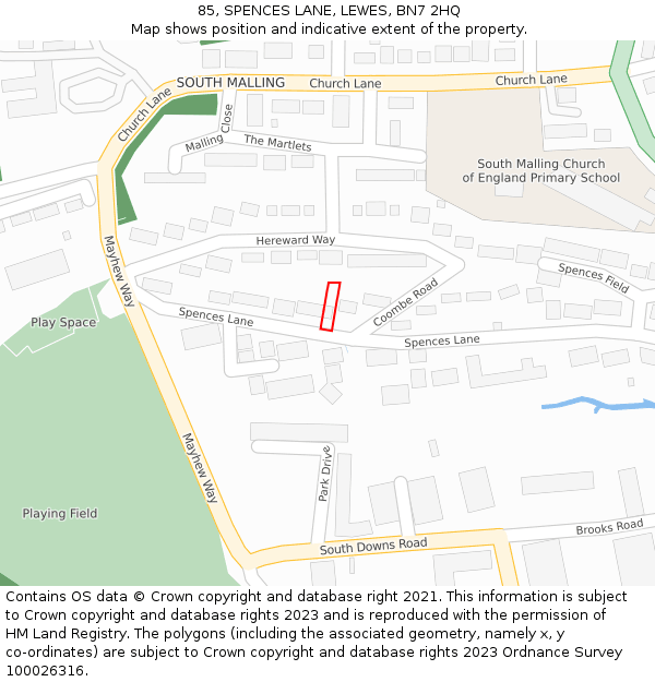 85, SPENCES LANE, LEWES, BN7 2HQ: Location map and indicative extent of plot