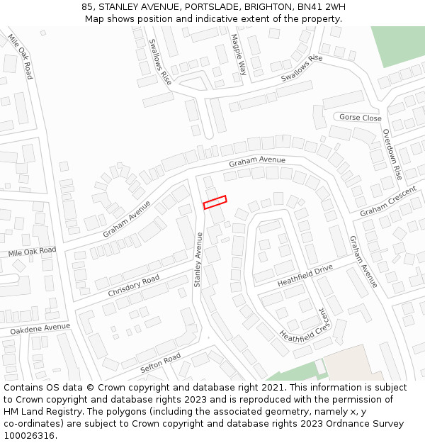 85, STANLEY AVENUE, PORTSLADE, BRIGHTON, BN41 2WH: Location map and indicative extent of plot