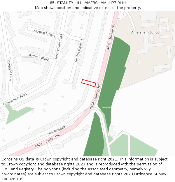 85, STANLEY HILL, AMERSHAM, HP7 9HH: Location map and indicative extent of plot