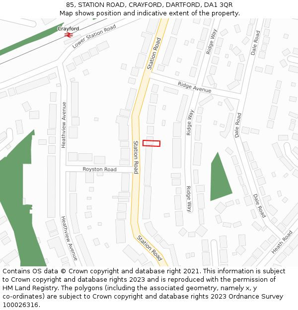 85, STATION ROAD, CRAYFORD, DARTFORD, DA1 3QR: Location map and indicative extent of plot