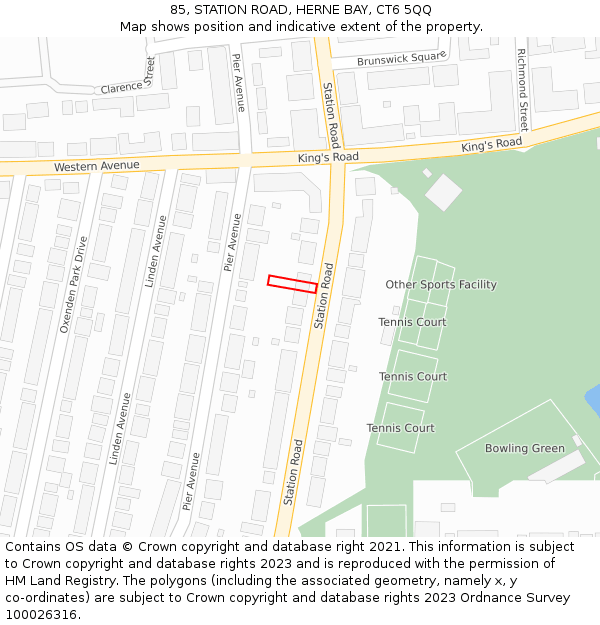 85, STATION ROAD, HERNE BAY, CT6 5QQ: Location map and indicative extent of plot