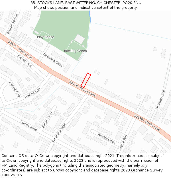 85, STOCKS LANE, EAST WITTERING, CHICHESTER, PO20 8NU: Location map and indicative extent of plot