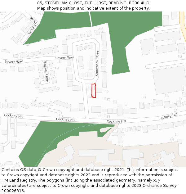 85, STONEHAM CLOSE, TILEHURST, READING, RG30 4HD: Location map and indicative extent of plot