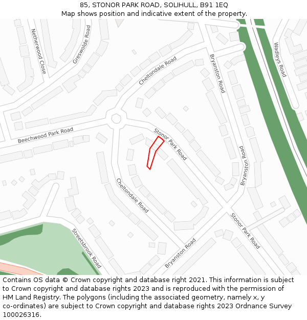 85, STONOR PARK ROAD, SOLIHULL, B91 1EQ: Location map and indicative extent of plot