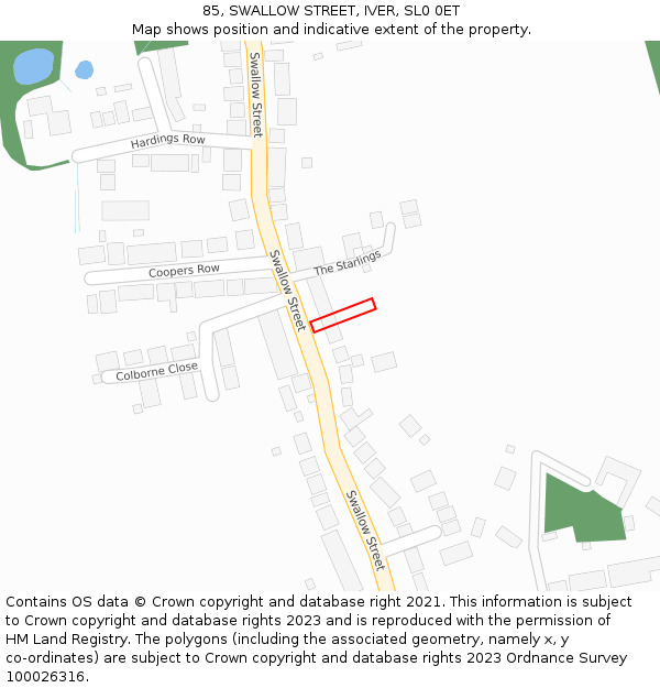 85, SWALLOW STREET, IVER, SL0 0ET: Location map and indicative extent of plot