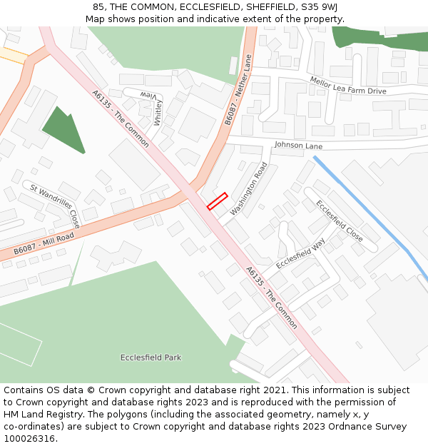 85, THE COMMON, ECCLESFIELD, SHEFFIELD, S35 9WJ: Location map and indicative extent of plot