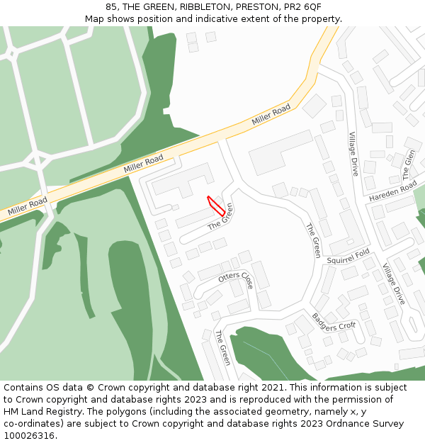 85, THE GREEN, RIBBLETON, PRESTON, PR2 6QF: Location map and indicative extent of plot