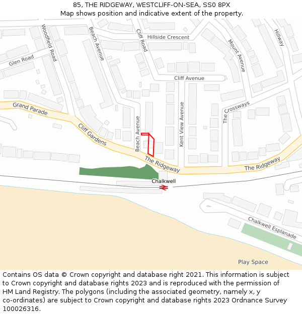 85, THE RIDGEWAY, WESTCLIFF-ON-SEA, SS0 8PX: Location map and indicative extent of plot