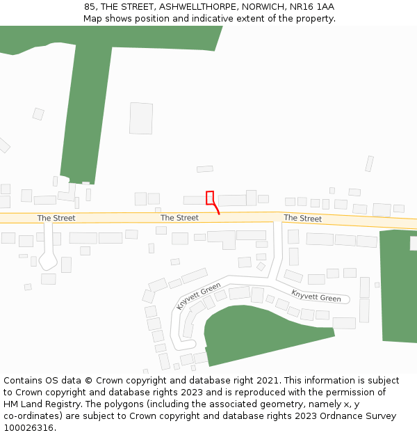 85, THE STREET, ASHWELLTHORPE, NORWICH, NR16 1AA: Location map and indicative extent of plot