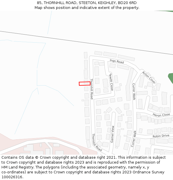 85, THORNHILL ROAD, STEETON, KEIGHLEY, BD20 6RD: Location map and indicative extent of plot