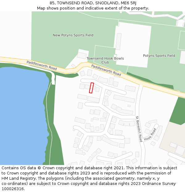 85, TOWNSEND ROAD, SNODLAND, ME6 5RJ: Location map and indicative extent of plot