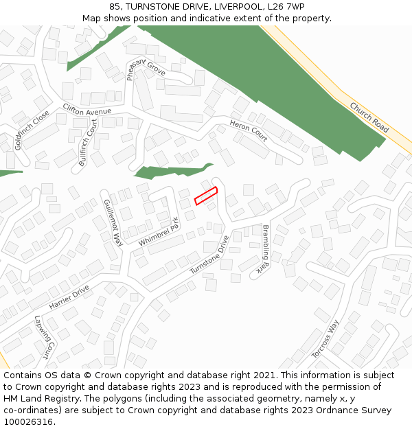 85, TURNSTONE DRIVE, LIVERPOOL, L26 7WP: Location map and indicative extent of plot