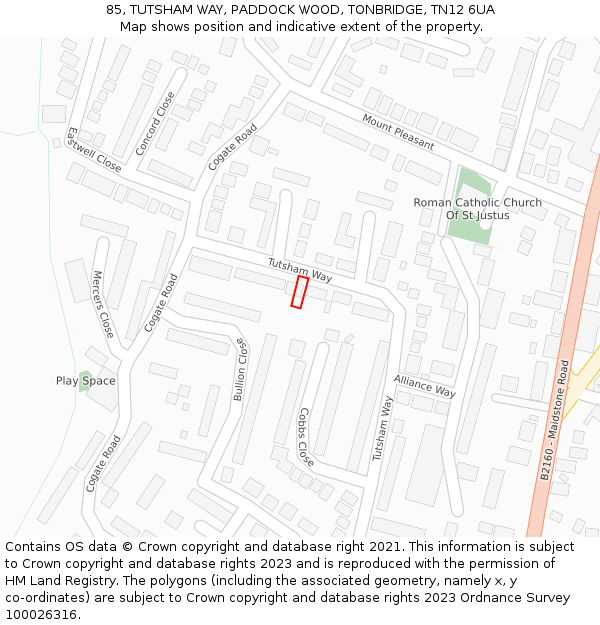 85, TUTSHAM WAY, PADDOCK WOOD, TONBRIDGE, TN12 6UA: Location map and indicative extent of plot