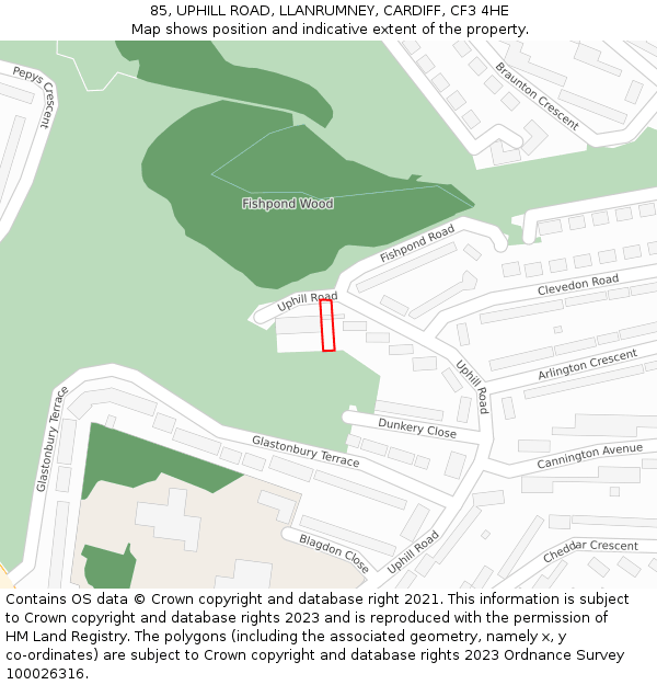 85, UPHILL ROAD, LLANRUMNEY, CARDIFF, CF3 4HE: Location map and indicative extent of plot