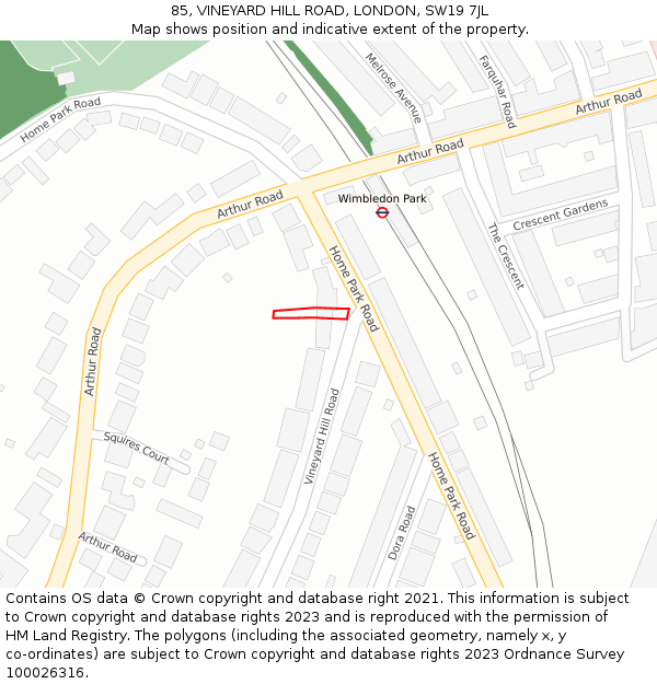 85, VINEYARD HILL ROAD, LONDON, SW19 7JL: Location map and indicative extent of plot