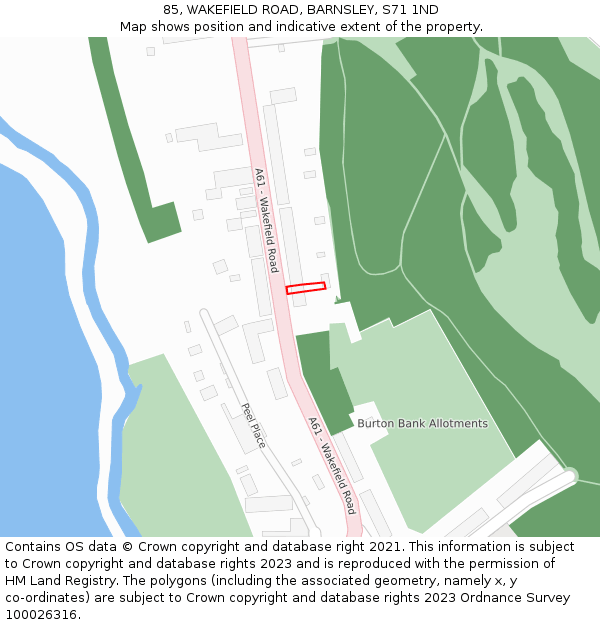 85, WAKEFIELD ROAD, BARNSLEY, S71 1ND: Location map and indicative extent of plot