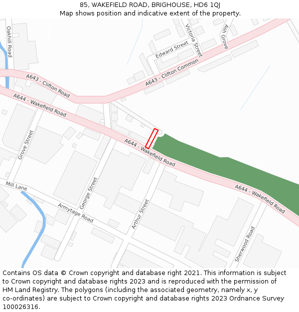 85, WAKEFIELD ROAD, BRIGHOUSE, HD6 1QJ: Location map and indicative extent of plot