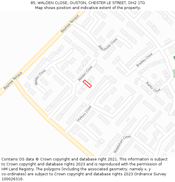85, WALDEN CLOSE, OUSTON, CHESTER LE STREET, DH2 1TG: Location map and indicative extent of plot