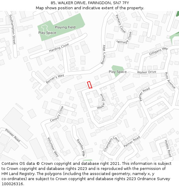 85, WALKER DRIVE, FARINGDON, SN7 7FY: Location map and indicative extent of plot