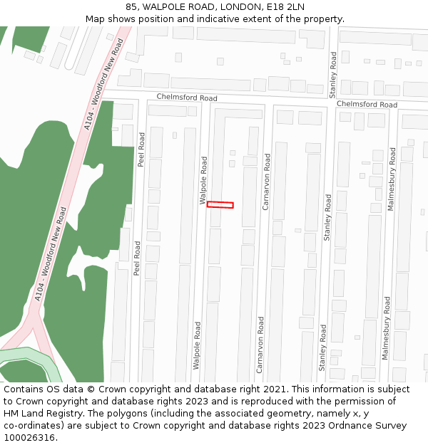 85, WALPOLE ROAD, LONDON, E18 2LN: Location map and indicative extent of plot