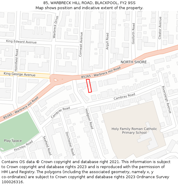 85, WARBRECK HILL ROAD, BLACKPOOL, FY2 9SS: Location map and indicative extent of plot