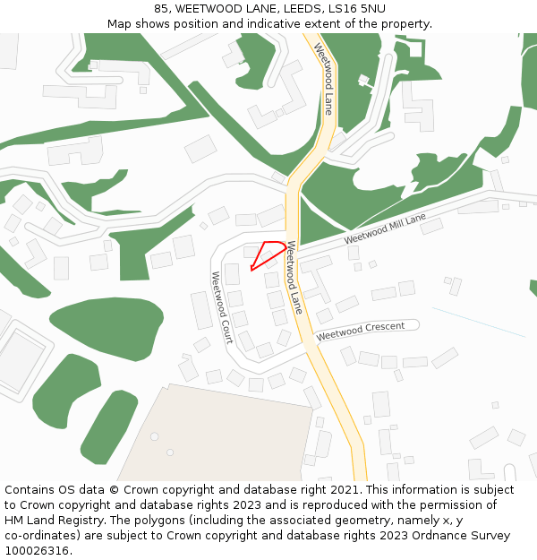 85, WEETWOOD LANE, LEEDS, LS16 5NU: Location map and indicative extent of plot