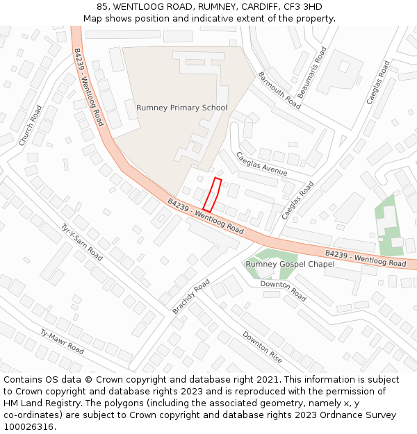 85, WENTLOOG ROAD, RUMNEY, CARDIFF, CF3 3HD: Location map and indicative extent of plot