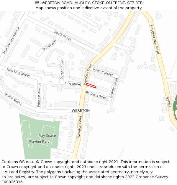 85, WERETON ROAD, AUDLEY, STOKE-ON-TRENT, ST7 8ER: Location map and indicative extent of plot